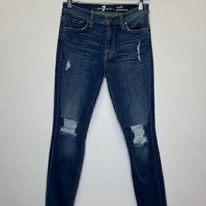7 for all mankind ankle gwenevere Raw-edge hem and distressed, skinny jeans.
